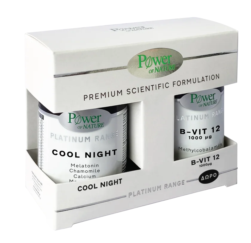 CoolNight с Мелатонин, Лайка, Калций, Магнезий, 30 капсули, 24g ℮ + Витамин Β12 1000μg с Метилкобаламин, 20 ТАБЛЕТИ, 2g ℮, Power of  Nature