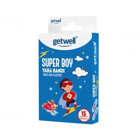 Детски водоустойчиви лепенки за рани Getwell, За момче, 15 бр.