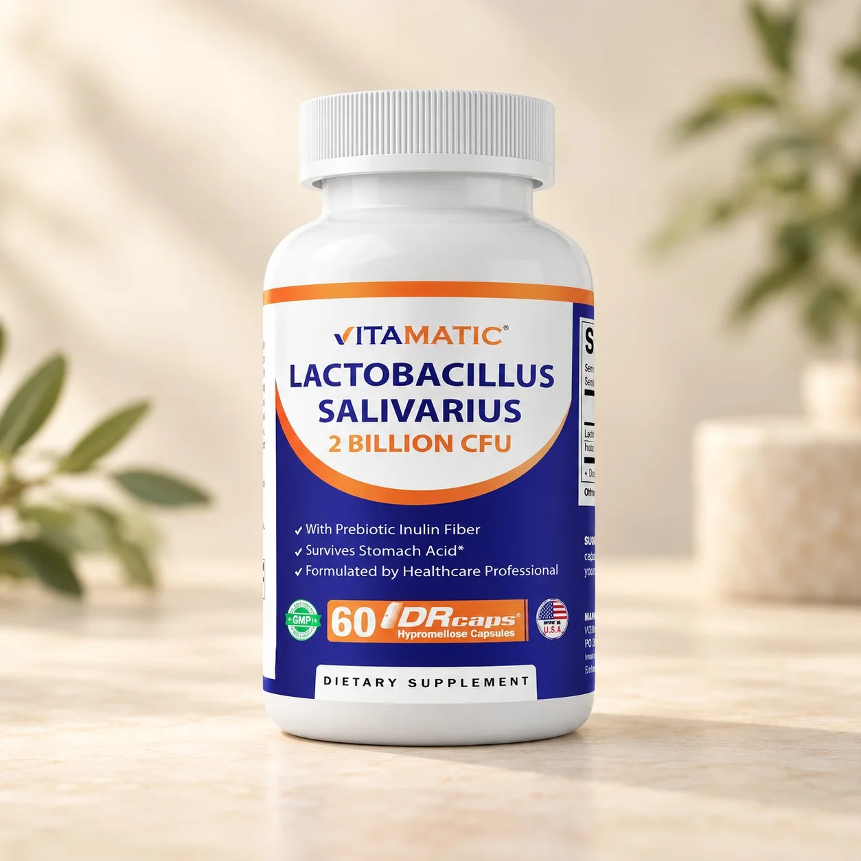 Пробиотик с инулин за чревната флора – Vitamatic, Lactobacillus salivarius, 60 капсули