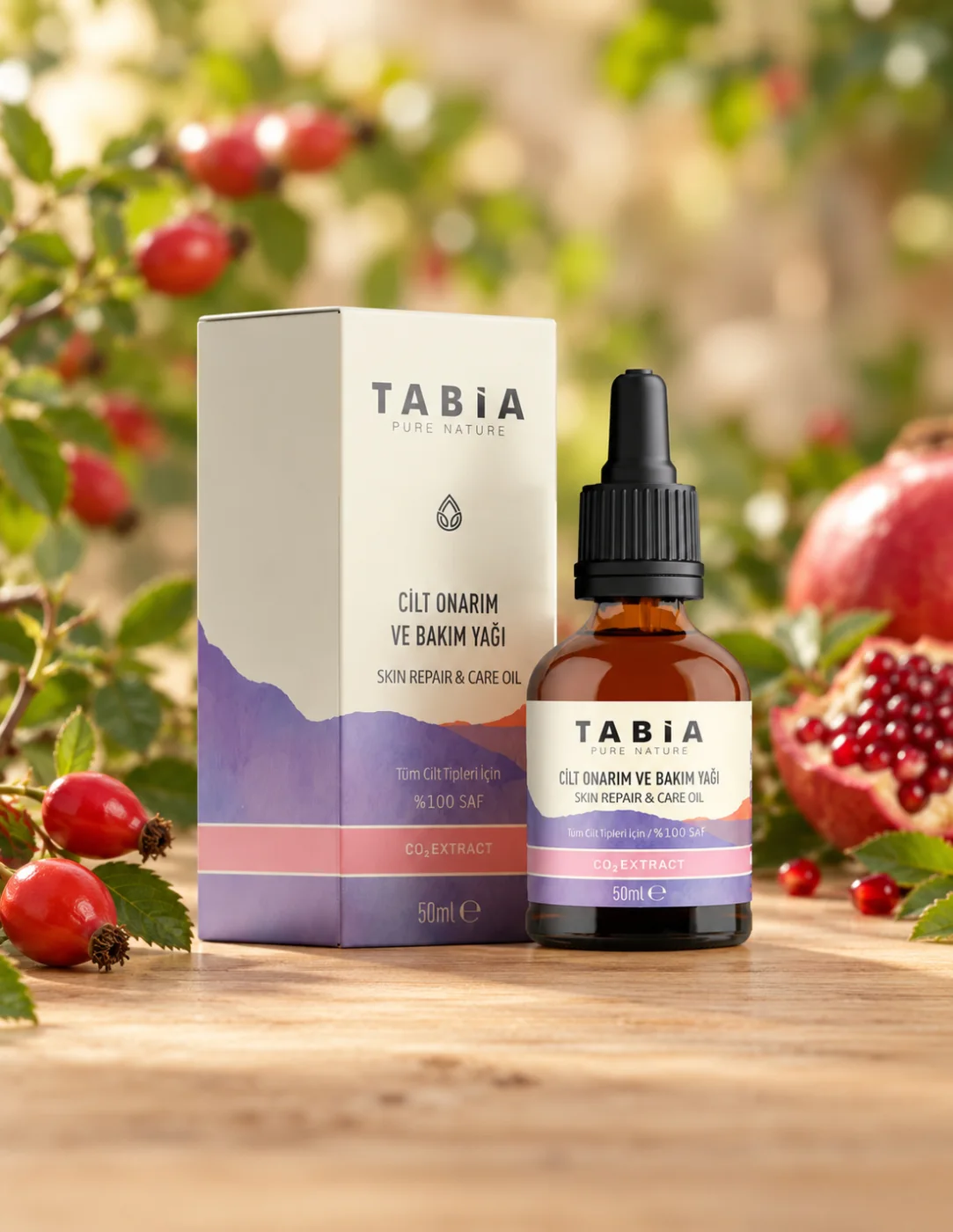 Масло за грижа за кожата с шипка и нар Tabia, 50 ml