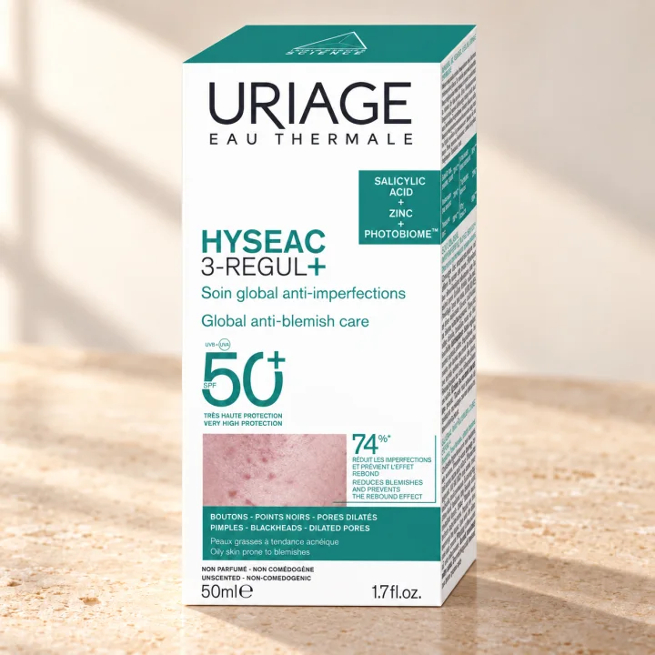 Слънцезащитна грижа за мазна кожа Uriage Hyséac 3-Regul+, SPF50+, 50 мл