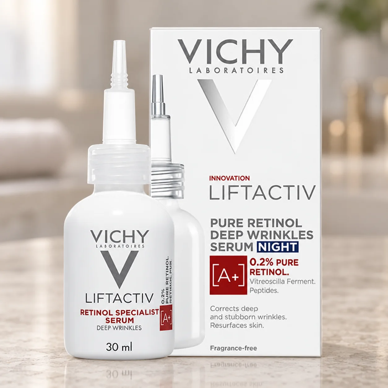 Нощен серум против бръчки Liftactiv Vichy, 0,2% ретинол, 30 мл