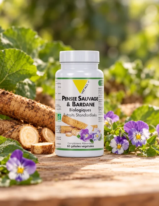 Дива теменуга и репей за кожата Vit'all Plus, БИО, 60 капсули
