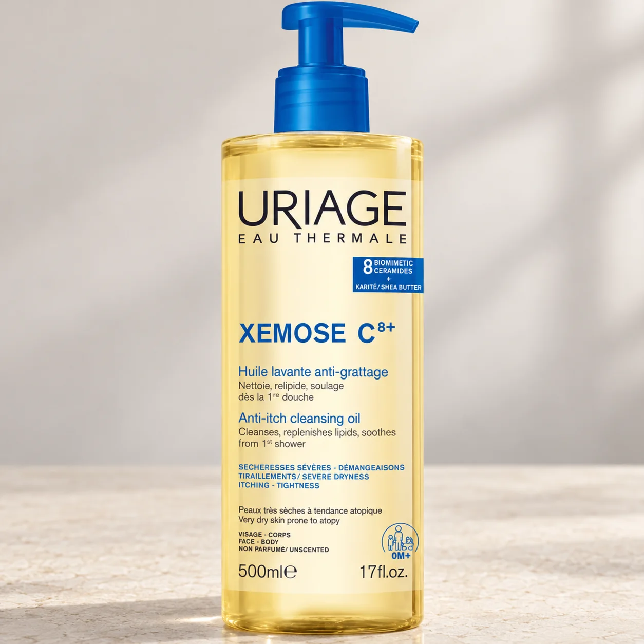 Почистващо душ олио за много суха кожа Uriage, Xémose C8+, 500 мл