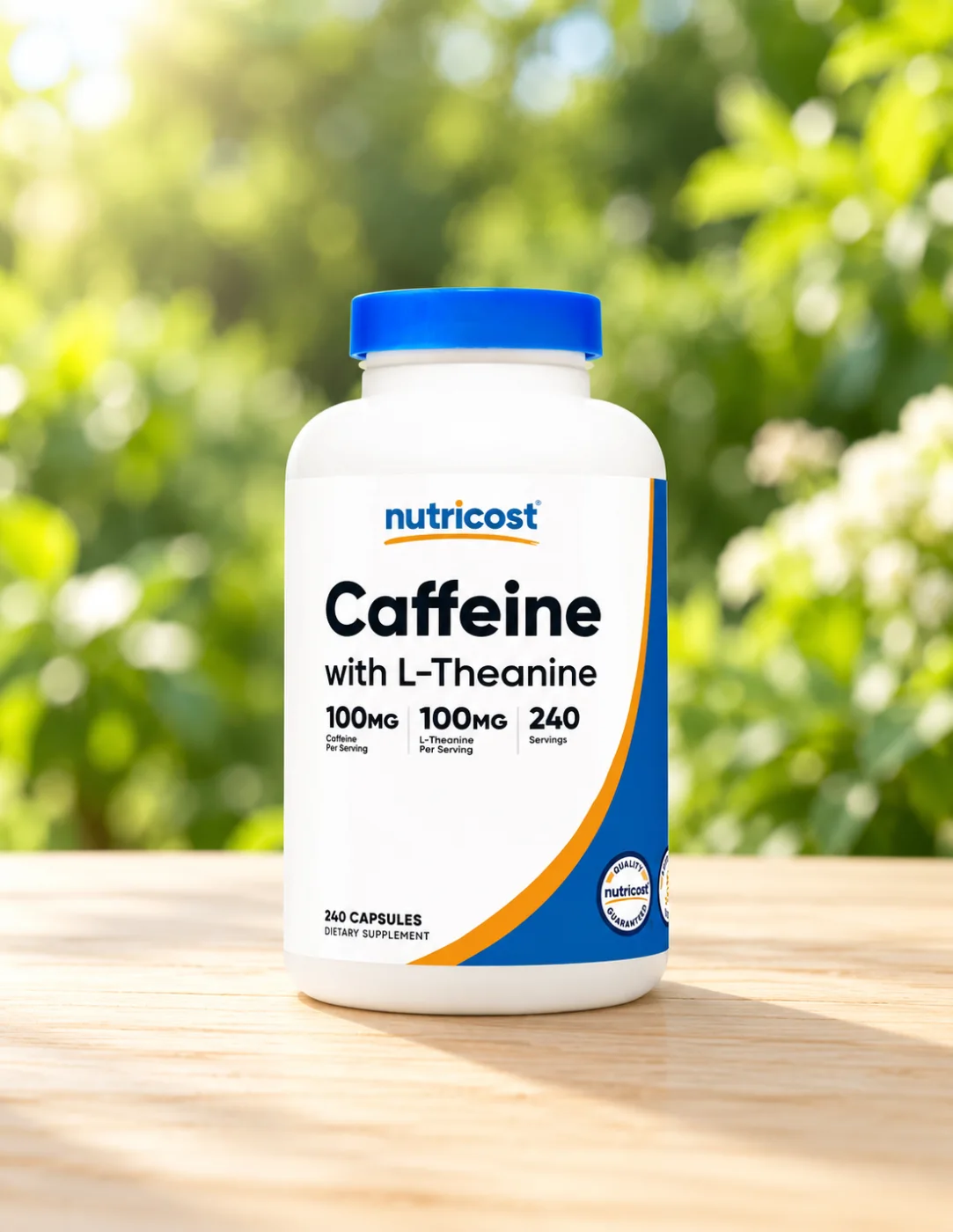 Кофеин с L-теанин за концентрация Nutricost, 240 капсули