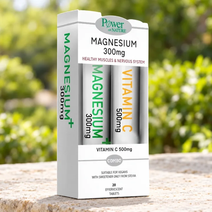 Магнезий за мускули Power of Nature, 300 mg, 20 + 20 ефервесцентни таблетки с витамин C
