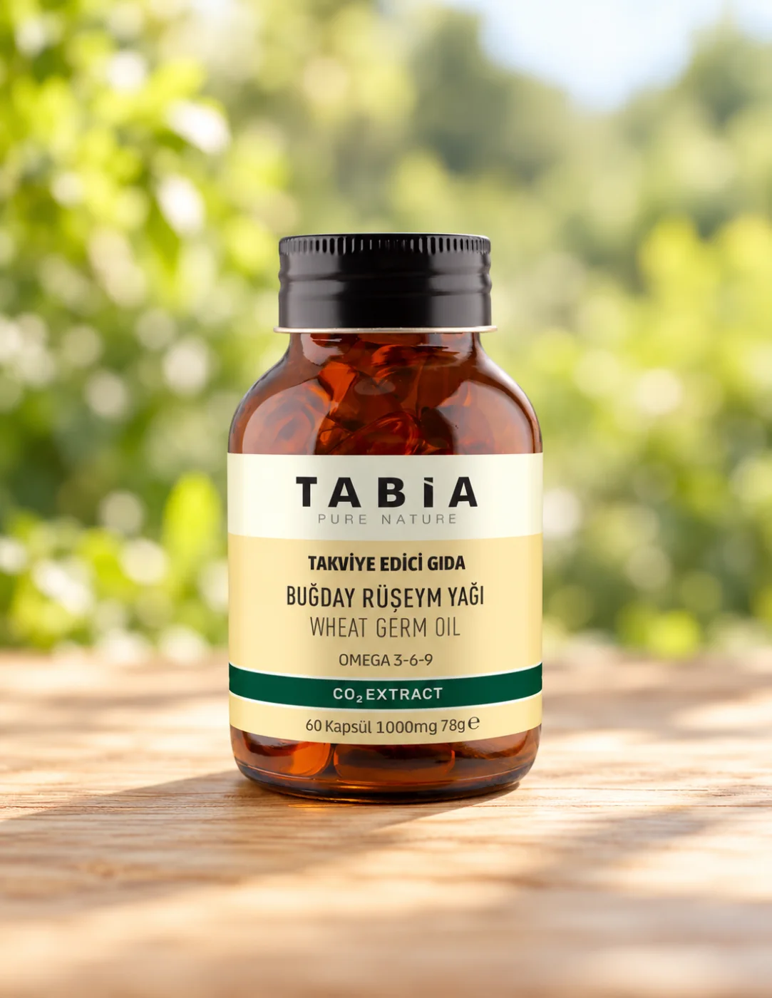 Масло от пшеничен зародиш с витамин Е Tabia, 1000 mg, 60 софтгел капсули