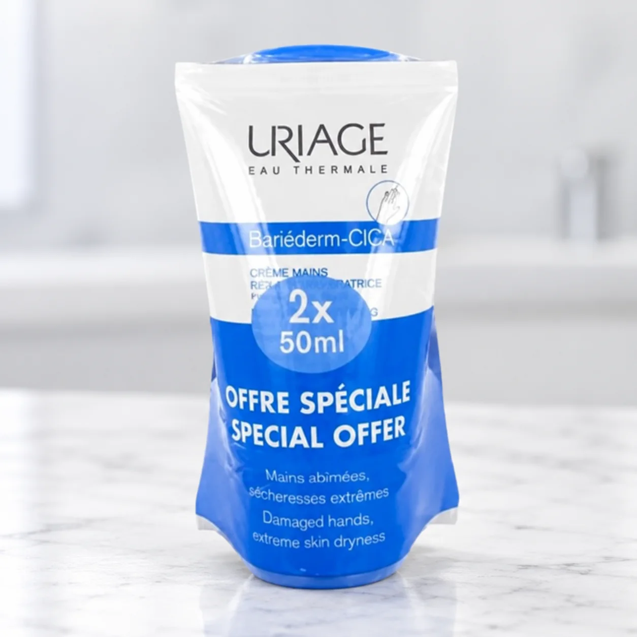 Комплект защитни кремове за ръце Uriage Bariéderm-Cica, 2 × 50 мл