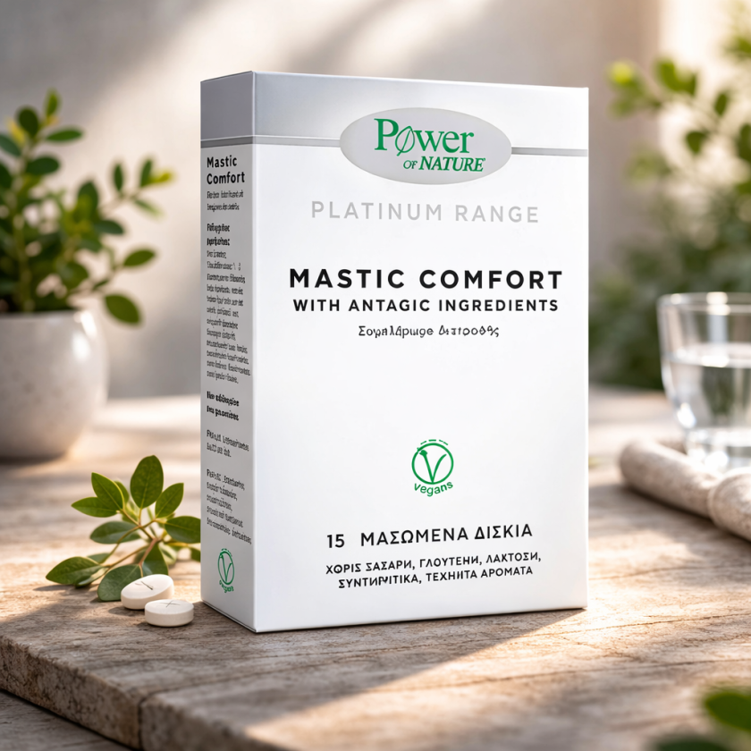 МАСТИХА КОМФОРТ при киселини и парене в стомаха, 15 дъвчащи таблетки, Power of Nature