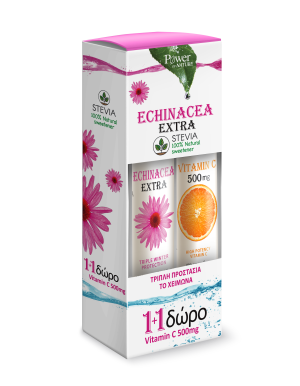  Ехинацея Екстра със Стевия + Витамин C,  500 мг., 24 ефервесцентни таблетки, 108 гр., Power of Nature